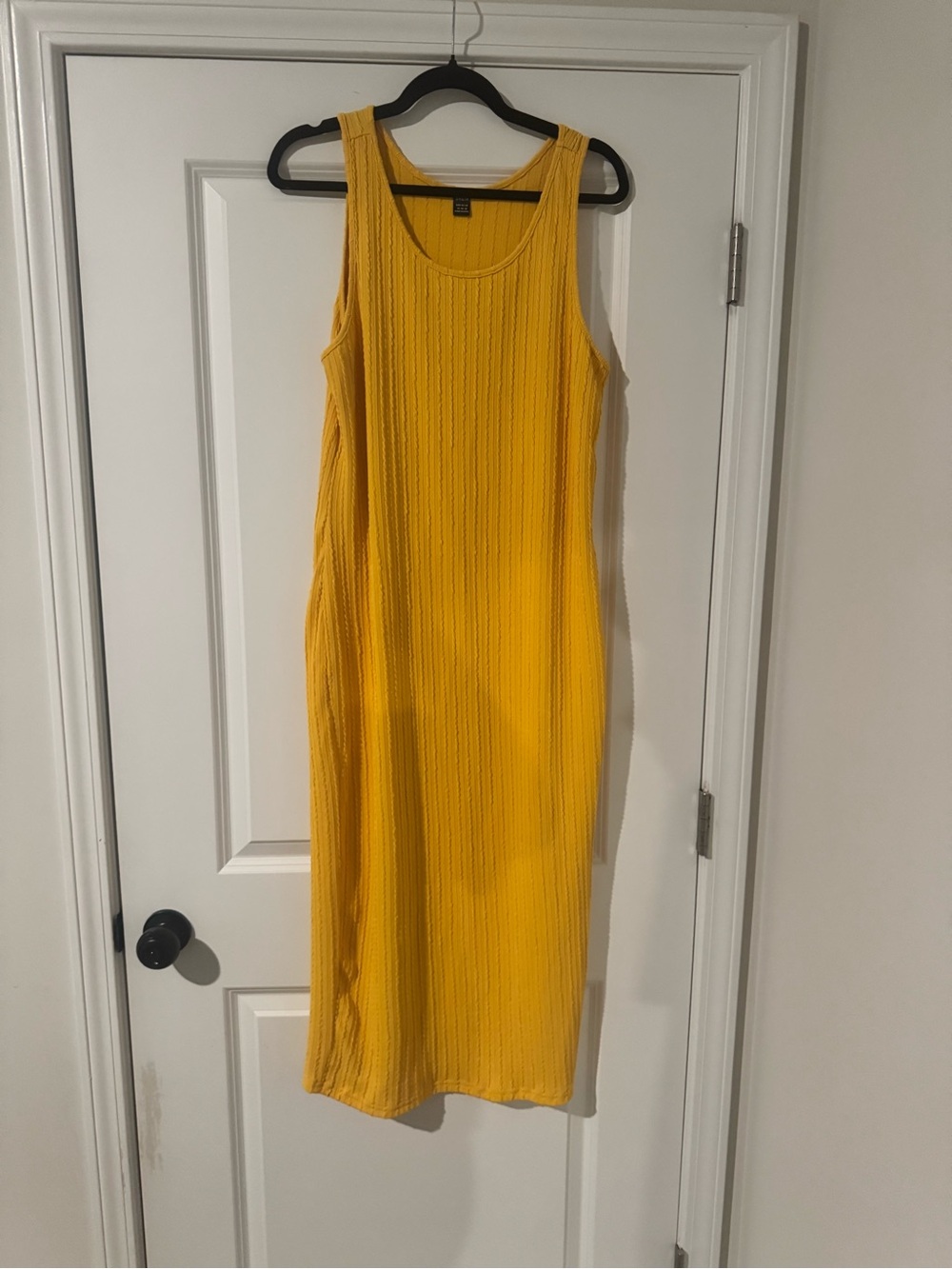 SHEIN Yellow Ribbed Tank Midi Dress